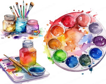 Watercolor Paint Clipart, Paint Set Clipart, Painter Clipart, Artist Painting Images, High-Quality PNGs, Instant Download & Commercial Use