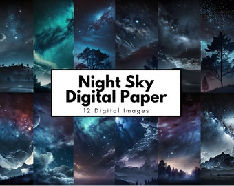 Night Sky Digital Papers for Planners, Junk Journals, Scrapbooking, and more! Galaxy Starfield Celestial Paper Pack Backgrounds and Textures