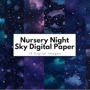 Naadloze kinderkamer Night Sky Digital Paper Pack, Star Patterns, Nightsky, Celestial Digital Paper, Scrapbook, Digitale achtergronden