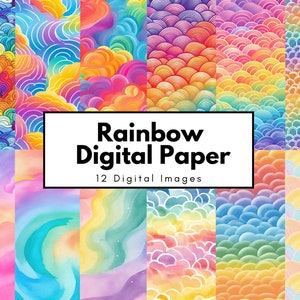 Watercolor Rainbow Digital Paper, Rainbow Backgrounds, Rainbow Textures and Clipart, Instant Download & Commercial Use
