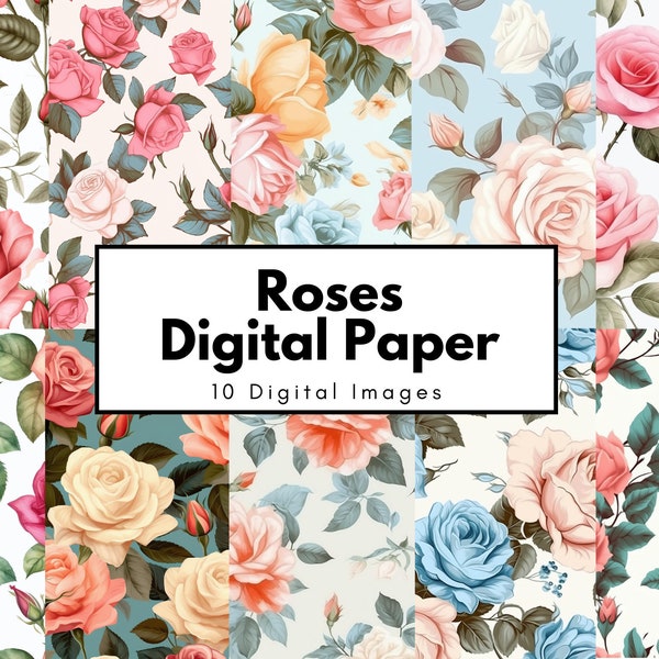 Rose digitales Papier Clipart Pack, Rose Wallpaper, Tile Pack, Florales digitales Papier, Junk Journal, digitaler Download & kommerzielle Nutzung