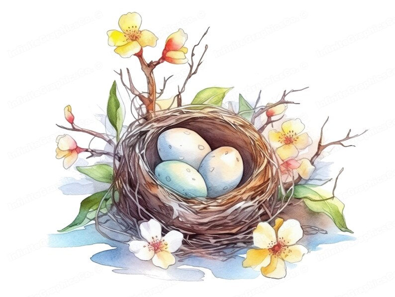 Watercolor Bird Nests Clipart PNG Nest Illustrations Bird Etsy