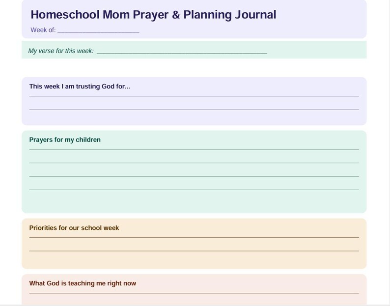Homeschool Mom Prayer Journal Printable | Christian Planner for Moms ...