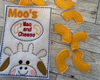 Felt Play Food. Handmade. Embroidered play food. Pretend, play, children. Mac N Cheese play felt food