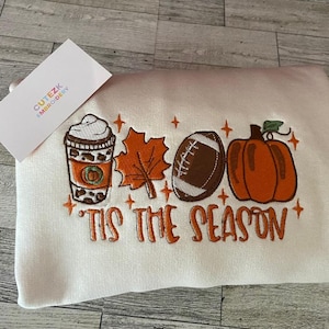 Fall Pumpkins, Football, Coffee Tis the Season Embroidered Sweatshirt s,m,l,Xl,2X,3x pumpkin spice , Leaf