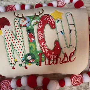 Christmas NICU embroidered Applique Sweatshirt NURSE