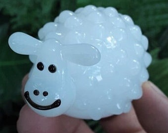 Glass Sheep Pipe, Woolly Lamb Hand Pipe, White Glass Pipe