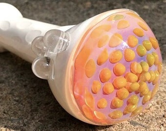 Honeycomb Glass Pipe, Bone White Glass Pipe, Iridescent Fumed Glass Pipe