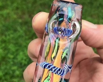 Thick Square Glass Pipe, Metallic Fumed Glass Pipe, Oblong Rectangle Hand Pipe, Iridescent Glass Pipe