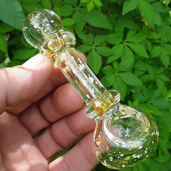 Gold Speckled Glass Pipe, Golden Amber & White Frit Glass Pipe, Thick Glass Pipe