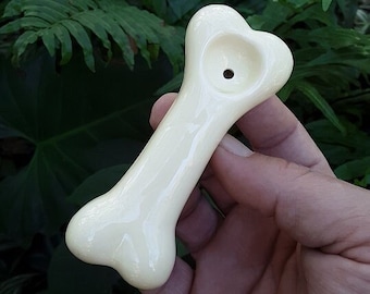 Ceramic Dog Bone Pipe, Skeleton Bone Pipe, Hand Painted White Pipe