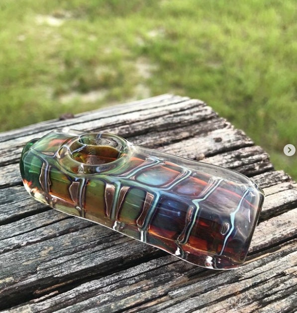 Iridescent Square Glass Pipe Glass Hand Pipe Metallic Fumed Etsy
