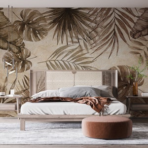 Papier peint tropical feuille de palmier : papier peint jungle pastel autocollant