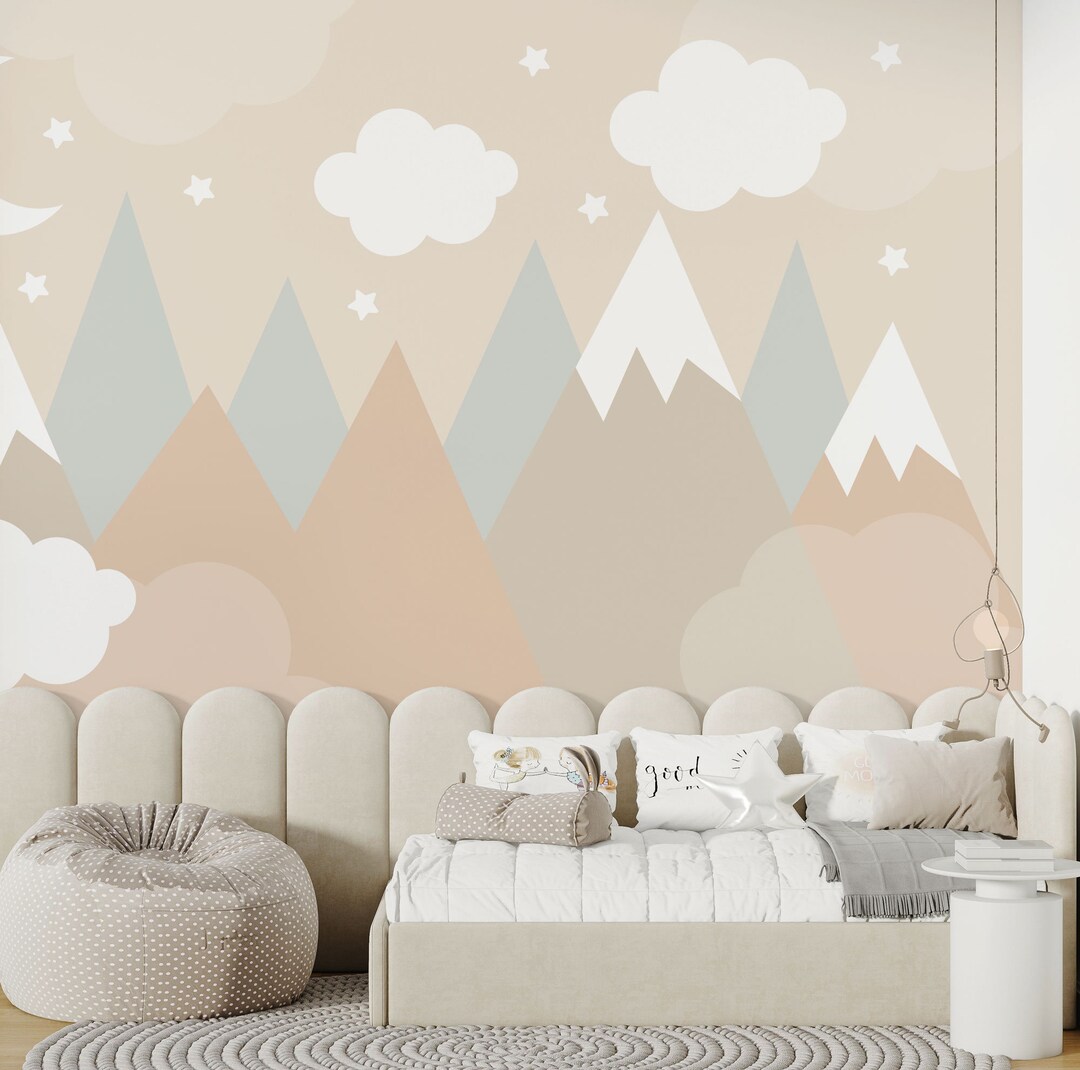 Pastel Colors Kids Wallpaper, Sky and Clouds Nursery Wall Mural, Easy ...