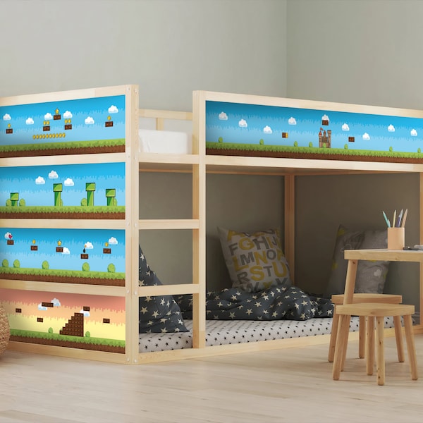 Aufkleber für IKEA KURA Kinderbett Klebefolie Möbelfolie Aufkleber Kinderzimmer super mario Aufkleber, Kinderbett Dekoration