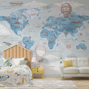 Papier peint autocollant, carte du monde, carte du monde, papier peint autocollant, carte du monde, papier peint chambre d'enfant petits animaux