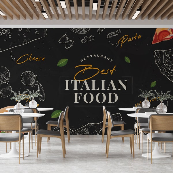 Customizable Italian Kitchen Mural, Fast Food Wall Mural, Spices Wall Poster, Restaurant Wallpaper, Pizza Cafe Wallpaper, Cafe Wall Poster