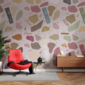 Pastel Abstract Wall Mural: Boho Stone Art, Peel & Stick Wallpaper