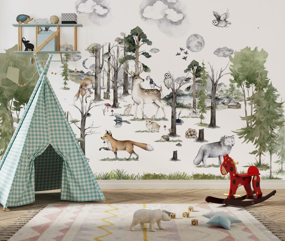 Forest Design for Children Mural, Woodland Nursery Mural, Forest ...