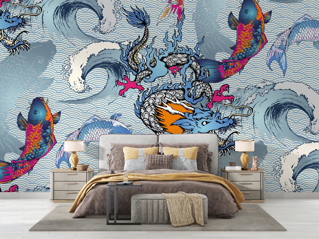 Koi Fish Wall Murals, Koi Fish Wall Art, Peel and Stick Mural, Koi Fish