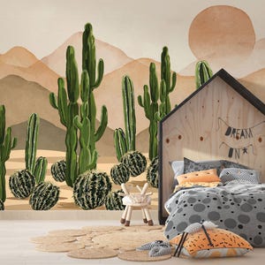 Carta da parati murale per cameretta con cactus nel deserto al tramonto, carta da parati murale del deserto dell'Arizona, carta da parati murale per bambini con cactus nel deserto, decorazione da parete per cameretta
