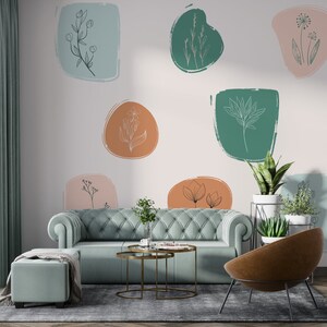Papier peint personnalisable couleurs bohèmes, décoration murale art abstrait autocollant, papier peint art forme aspect doré, décorations murales auto-adhésives couleur bohème