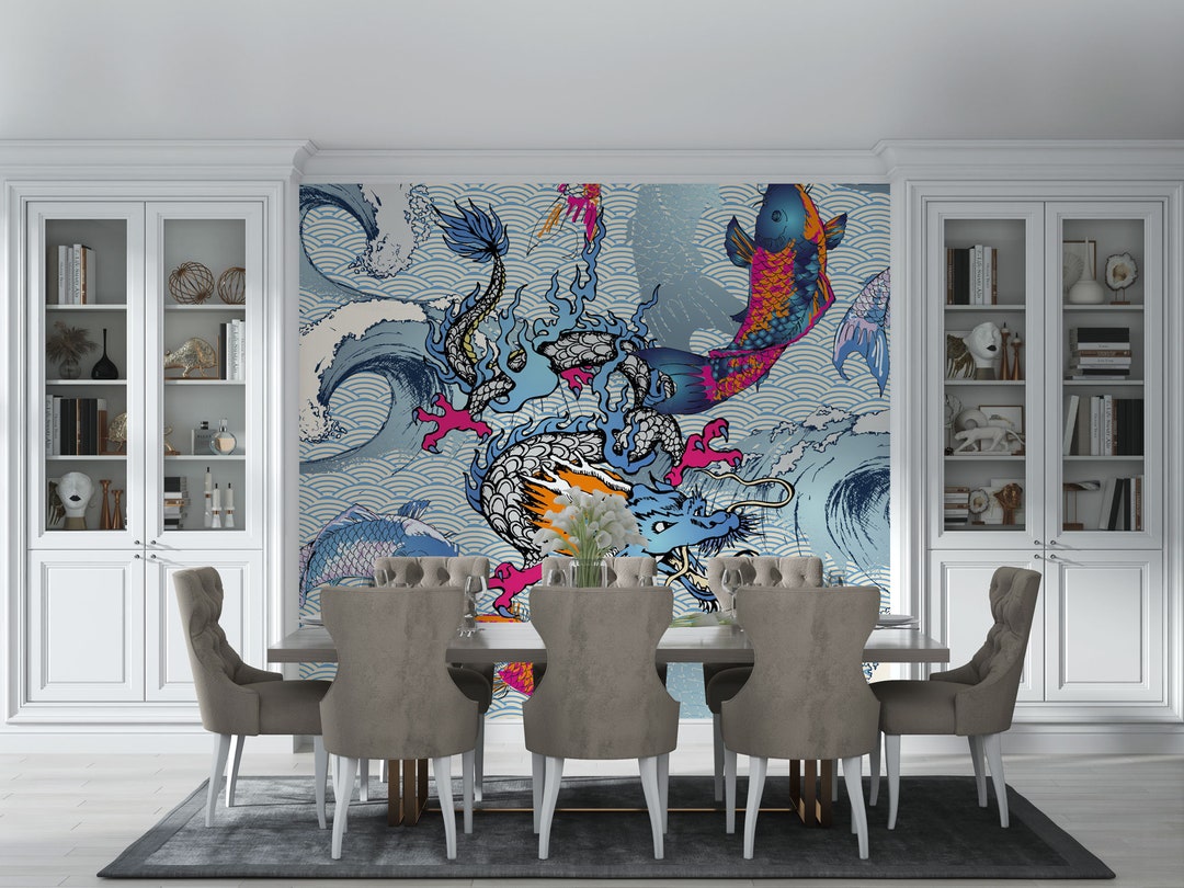 Koi Fish Wallpaper, Koi Fish Wall Art, Peel and Stick Mural, Koi Fish
