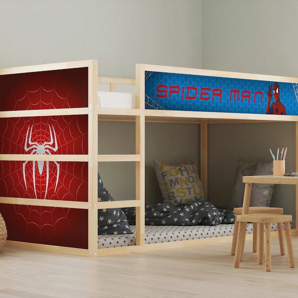 Pegatina para cama de niños IKEA KURA, película adhesiva para muebles, pegatina de película para habitación de niños, calcomanía de hombre araña, decoración de cama para niños