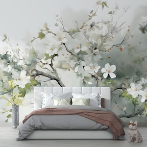 Chinoiserie Floral Wallpaper: Watercolor Peony Tree Wall Mural (Peel & Stick)