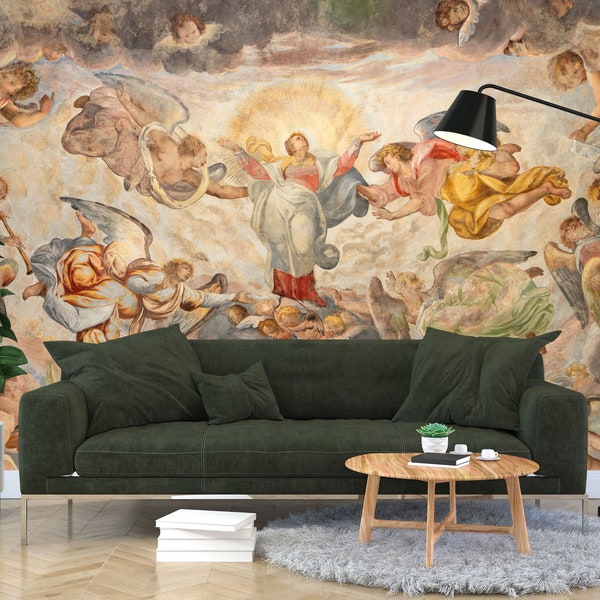 Basilica di San Fedele Church Mural, Assumption of the Virgin Mary Fresco Wall Mural, Natural Historical Wall Mural, Self Adhesive Wallpaper