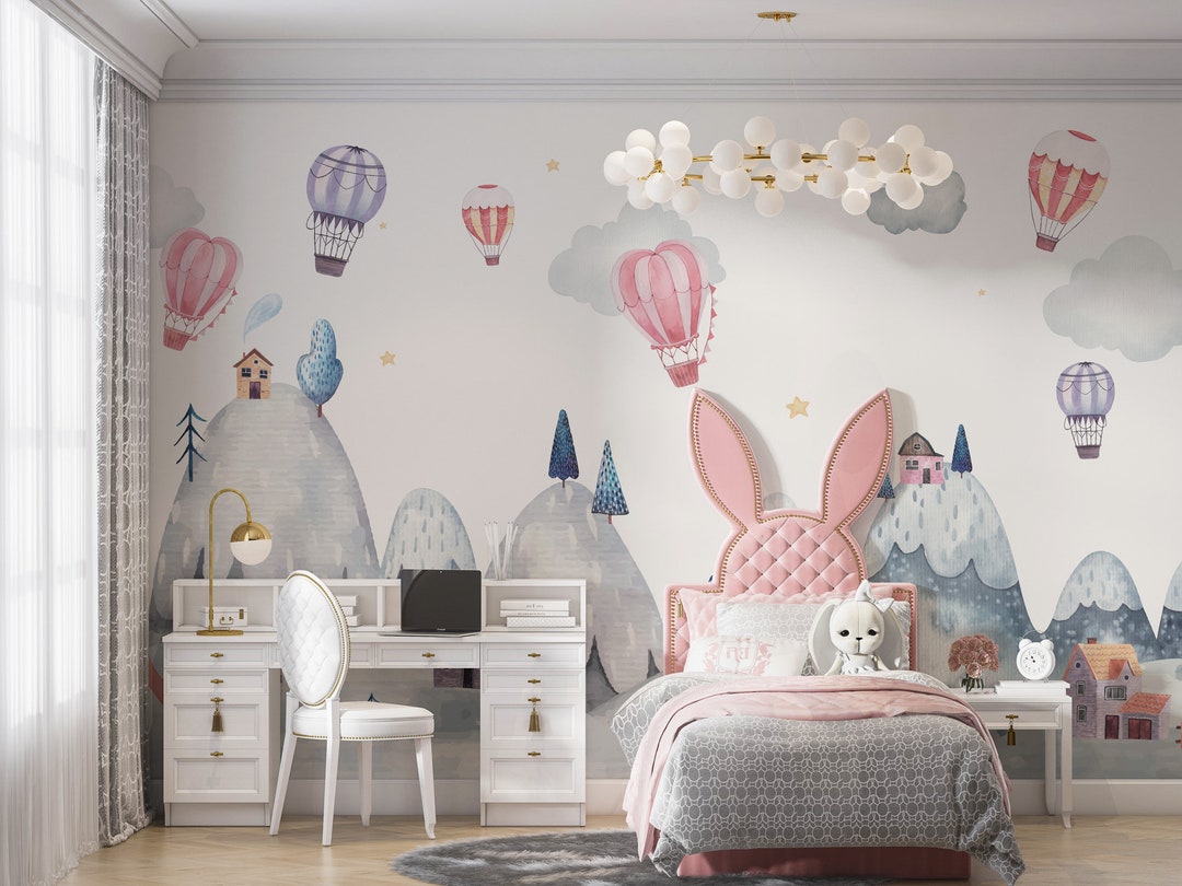 Kids Wallpaper Peel and Stick Hot Air Balloon Wall Mural Pastel Colors ...