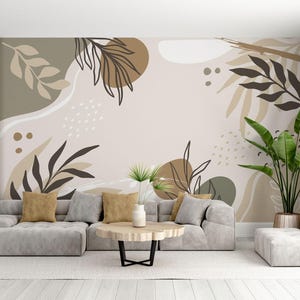Boho  Beige Colors Abstract Design Wall Decor, Art Wallpaper Peel and Stick, Abstract Wall Mural, Tropical Self Adhesive Wallpapers