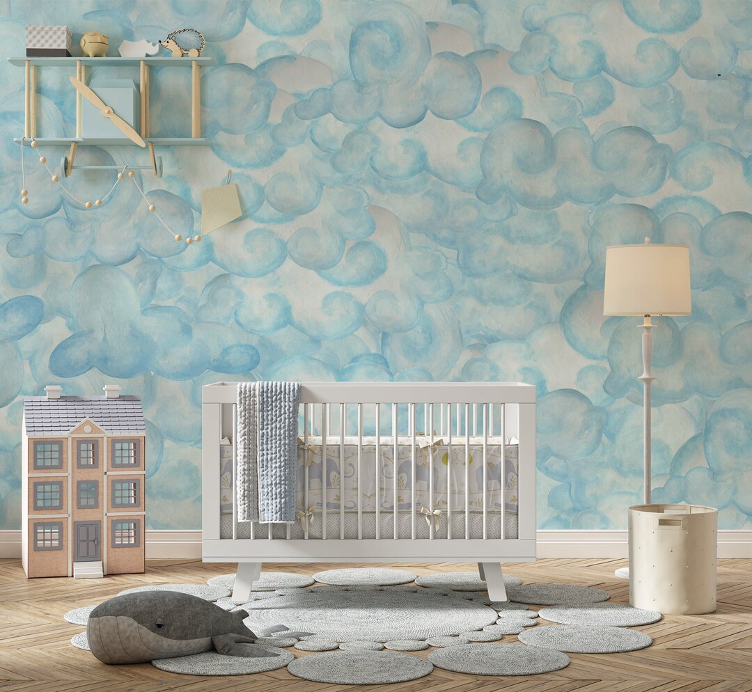 Pastel Color Watercolor Kids Wallpaper, Blue Sky and Clouds Self ...