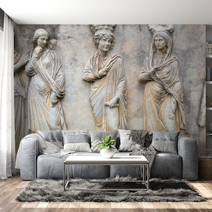 Statue Art Wall Mural, Easy Removable Living Room Wall Decor, Historical Statues Peel And Stick Wallpaper. Art Wall Mural Decor