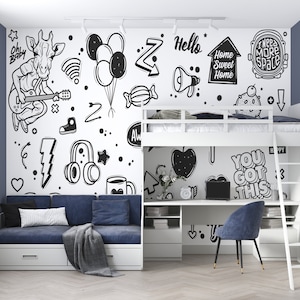 Papier peint graffiti pour chambre d'enfant, papier peint amovible super-héros, papier peint autocollant pour salle de jeux, affiches murales de salle de jeux, papier peint chambre d'enfant