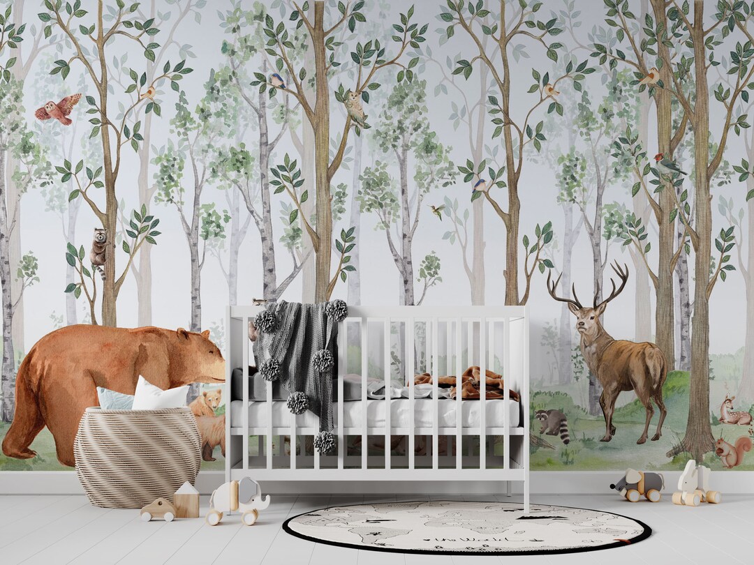 Forest Design for Children Mural Room | Woodland Birch Nursery ...