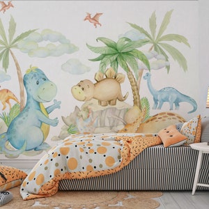 Carta da parati DINO PARK per bambini, murale per bambini, murale con dinosauri, preistoria, carta da parati per cameretta, carta da parati con dinosauri da staccare e attaccare