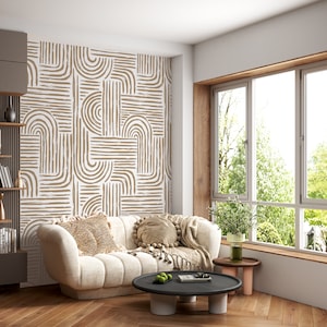 Boho Abstract Wall Mural: Beige Geometric Wallpaper, Peel & Stick