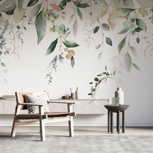 Customizable Watercolor Eucalyptus Leaf Wallpaper Peel and Stick Soft Green Leaves Wall Mural, Self Adhesive Botanical Wallpaper