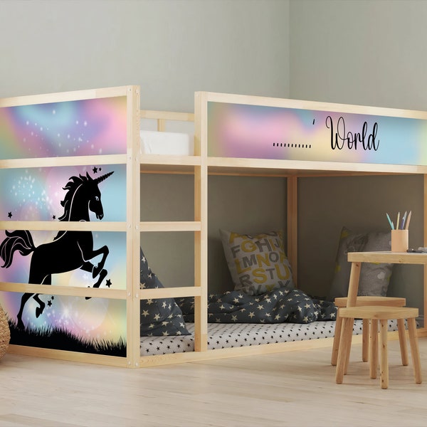 Autocollant pour lit d'enfant IKEA KURA, film adhésif pour meubles, chambre d'enfant, autocollant licorne arc-en-ciel, décoration de lit pour enfants