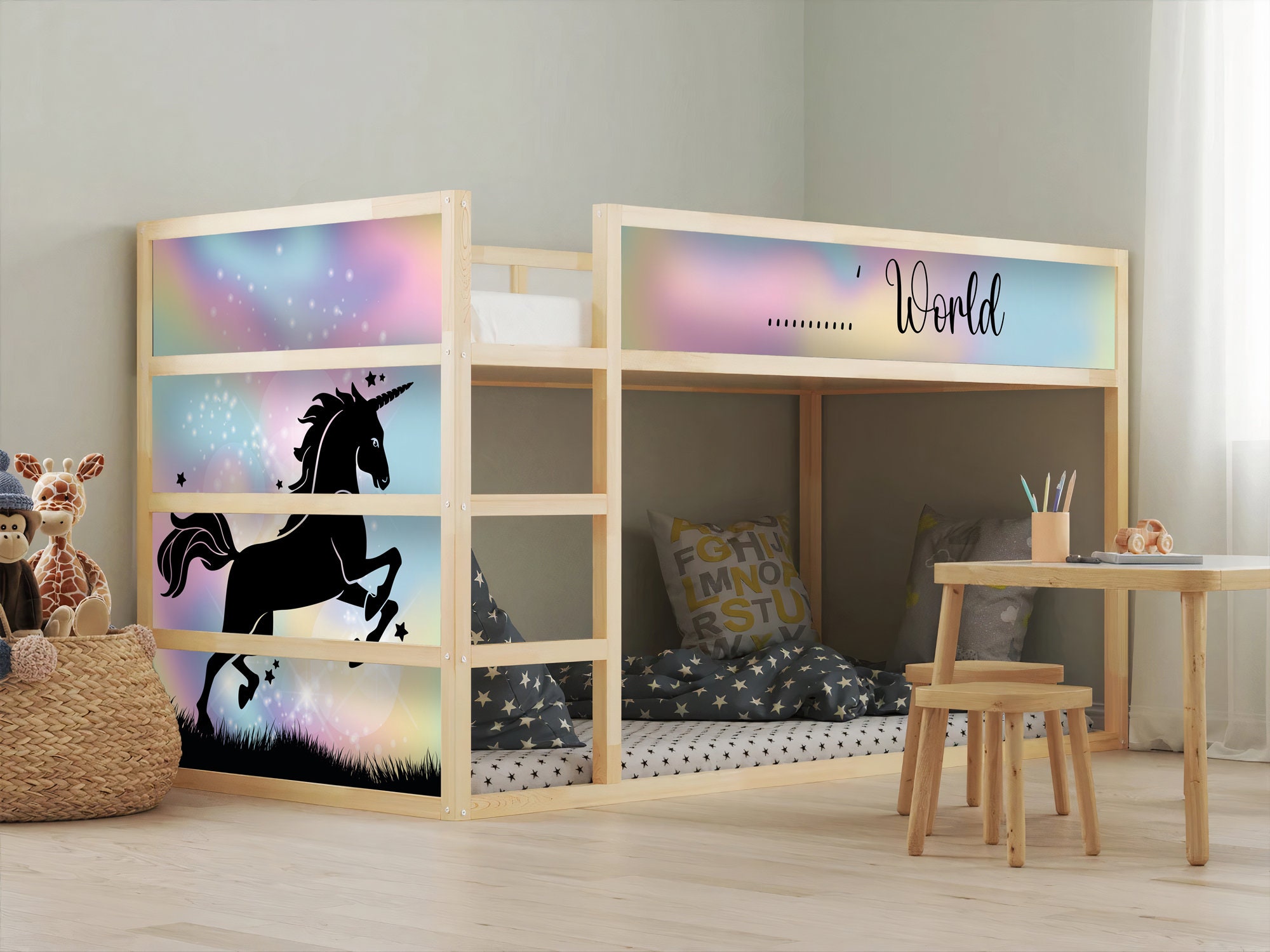 Rainbow Unicorn Decal for IKEA KURA Bed: Kids Room Decor