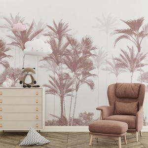 Tropical Palm Leaf Wall Mural: Beige Jungle Wallpaper, Peel & Stick