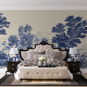 Vintage Style Forest Wallpaper Mural: Blue Trees, Antique Look (Peel & Stick)