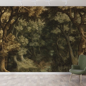 Vintage Waldlandschaft Wallpaper Wandbild: Schälen und Aufkleben oder Traditionell