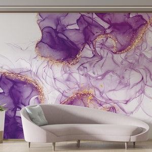 Modern Chic Marble Pattern Wallpaper, Purple Color Marble Wall Mural, Peel and Stick Mural, Self Adhesive Marble Ink Art Mural Wallpaper