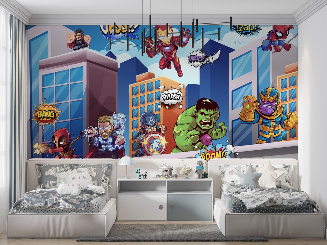 Marvel Heroes Wall Mural for Boy Kids Room, Superhero Wall Mural