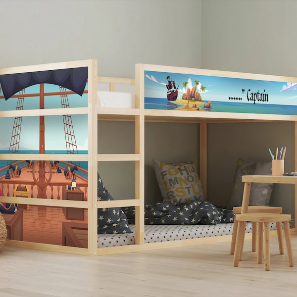 Autocollant pour lit d'enfant IKEA KURA, film adhésif pour meubles, chambre d'enfant, capitaine de navire, décoration de lit Captain Kids