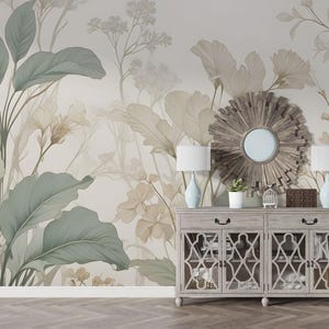 Grandi murales di foglie di banano, carte da parati di foglie di palma tropicali, murales di colori beige, carta da parati autoadesiva di piante della giungla, murales del soggiorno
