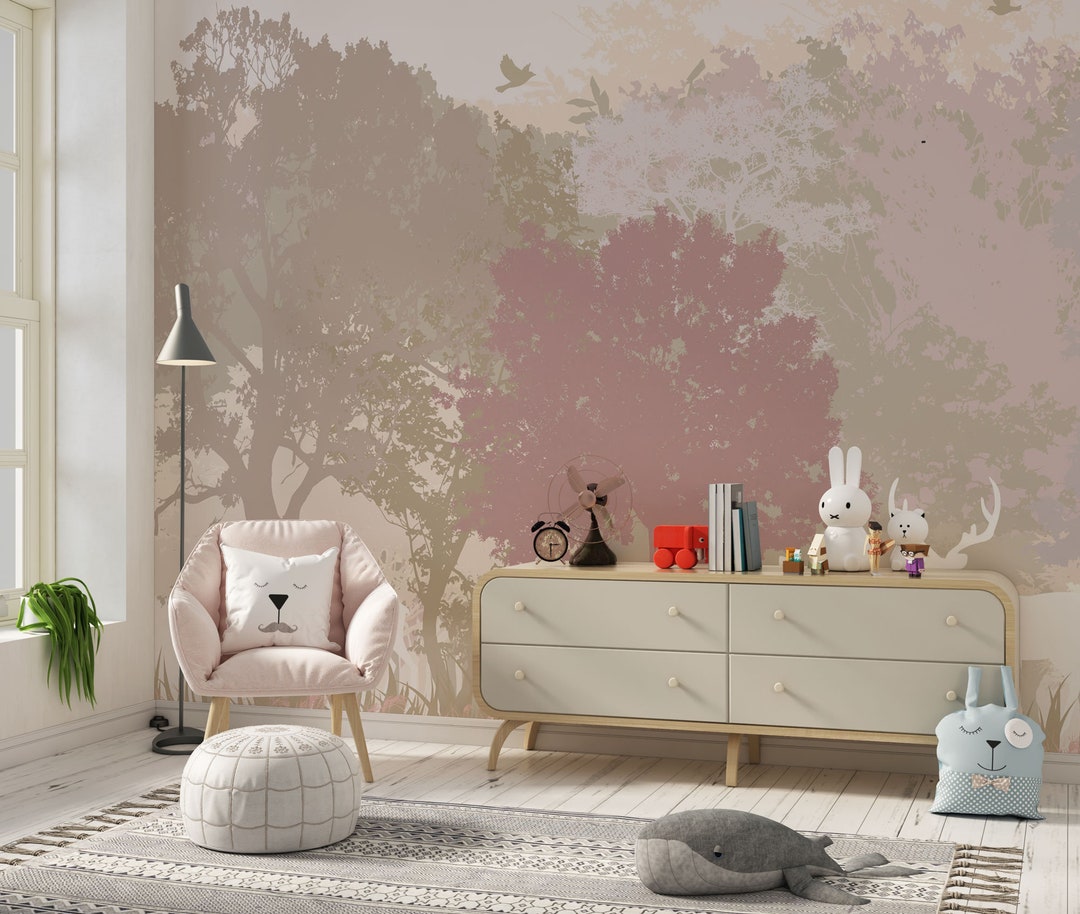 Forest Animals Kids Wallpaper: Pastel Nursery Wall Decor, Peel and ...
