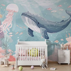 Blaue Wal Tapete Kinderzimmer Unter dem Meer Wanddekor Ablösbare Tapete, Wal Tapete, Baby Kinderzimmer Wand Wandbilder Dekore